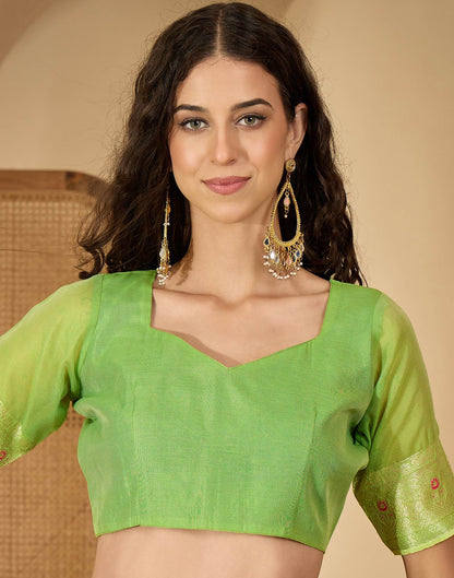 Parrot Green Chanderi Woven Banarasi Saree