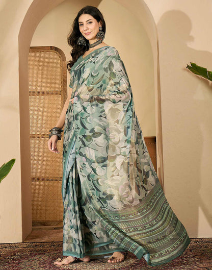Dusty Green Georgette Printed Saree