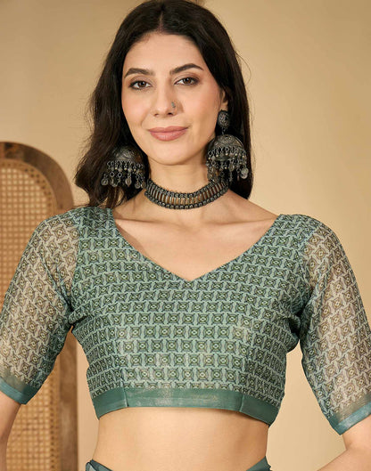 Dusty Green Georgette Printed Saree