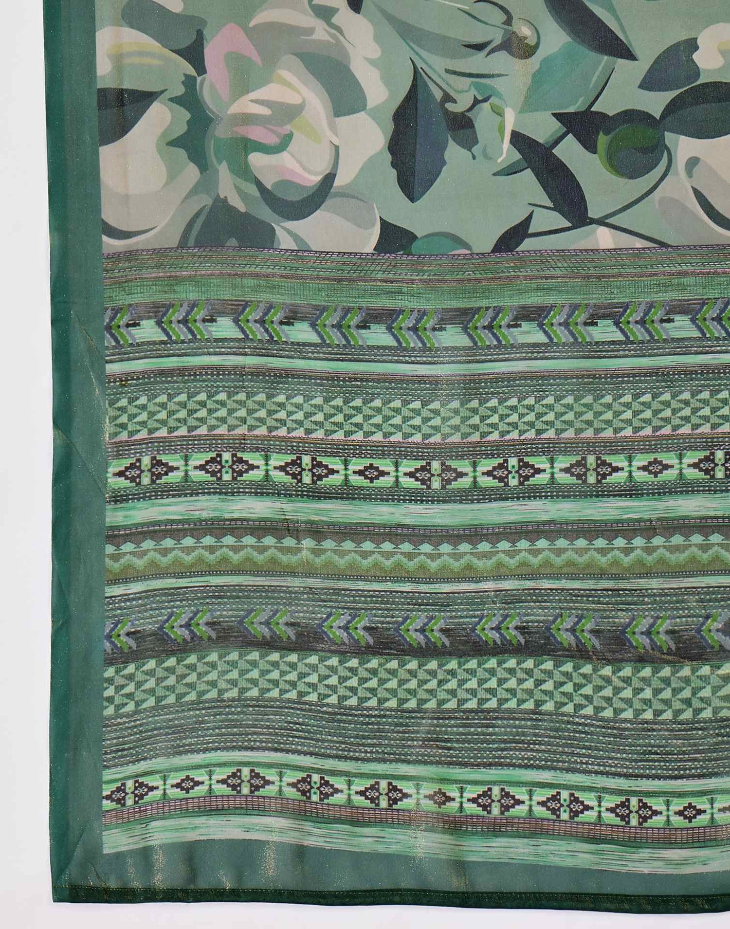 Dusty Green Georgette Printed Saree