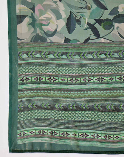 Dusty Green Georgette Printed Saree