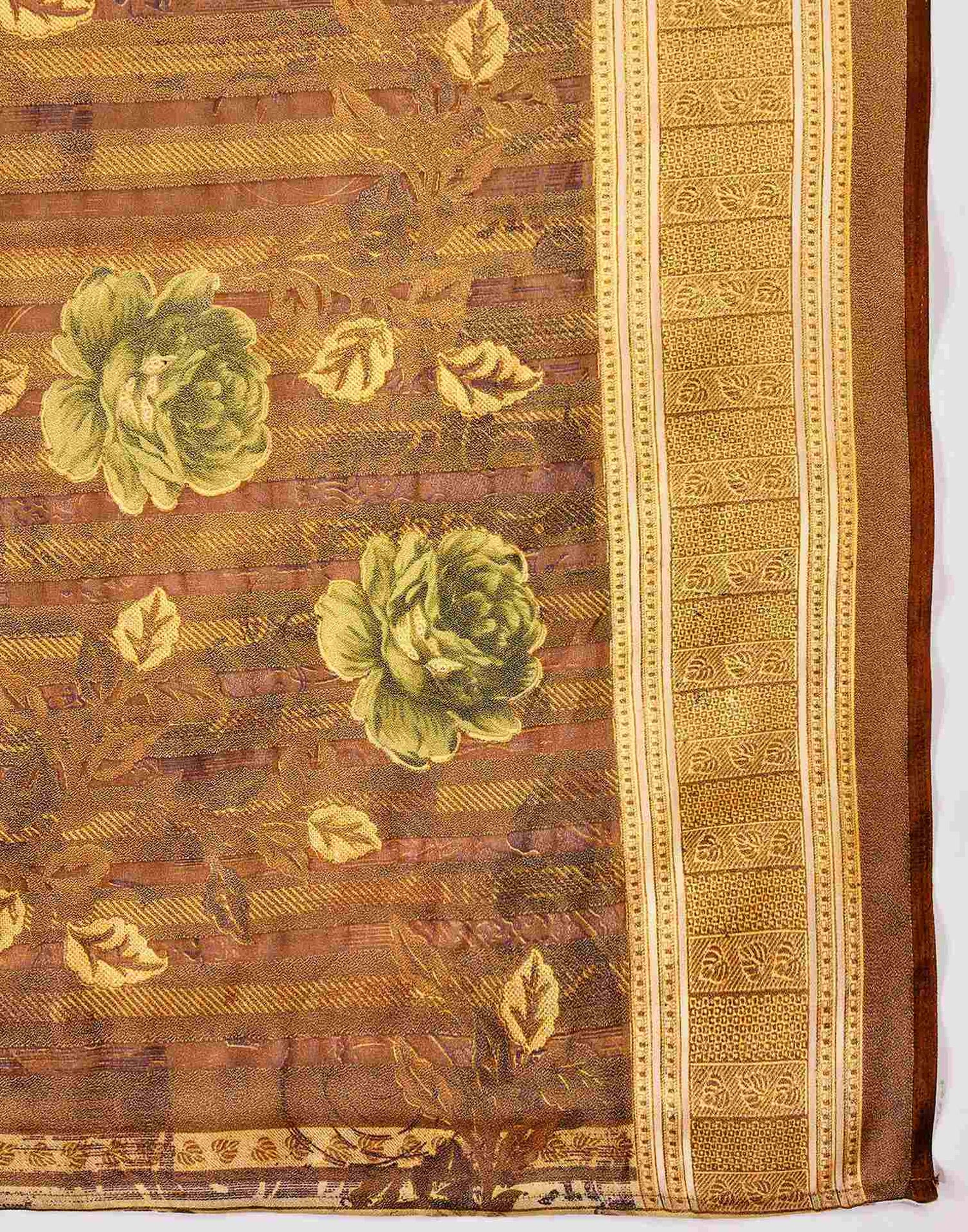 Brown Georgette Floral Printed Saree