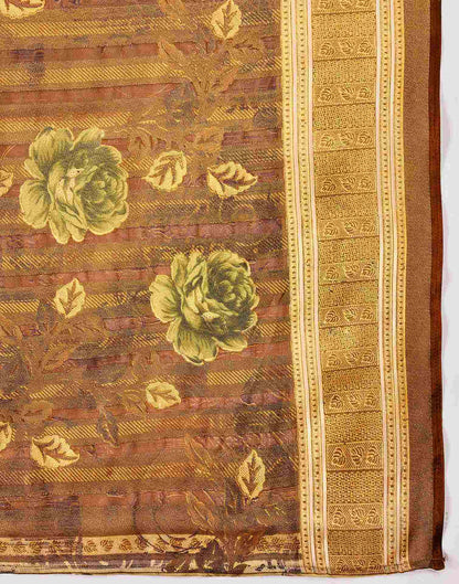 Brown Georgette Floral Printed Saree