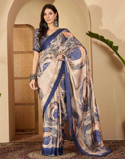 Peach Satin Printed Saree
