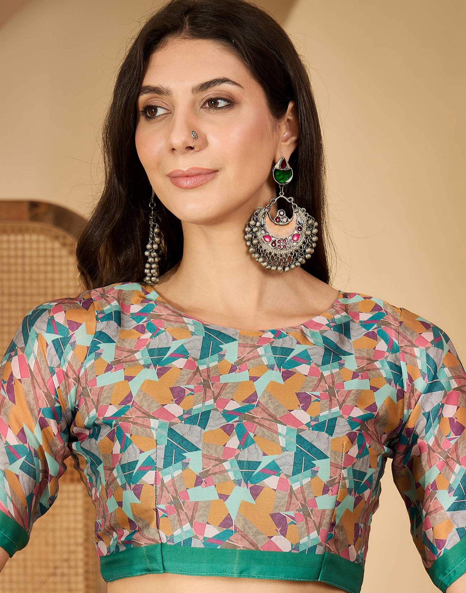 Light Turquoise Satin Printed Saree