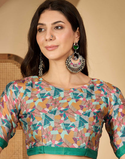 Light Turquoise Satin Printed Saree