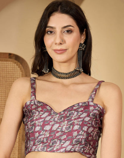 Mauve Satin Printed Saree