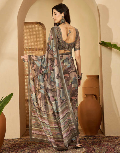 Olive Green Georgette Printed Saree