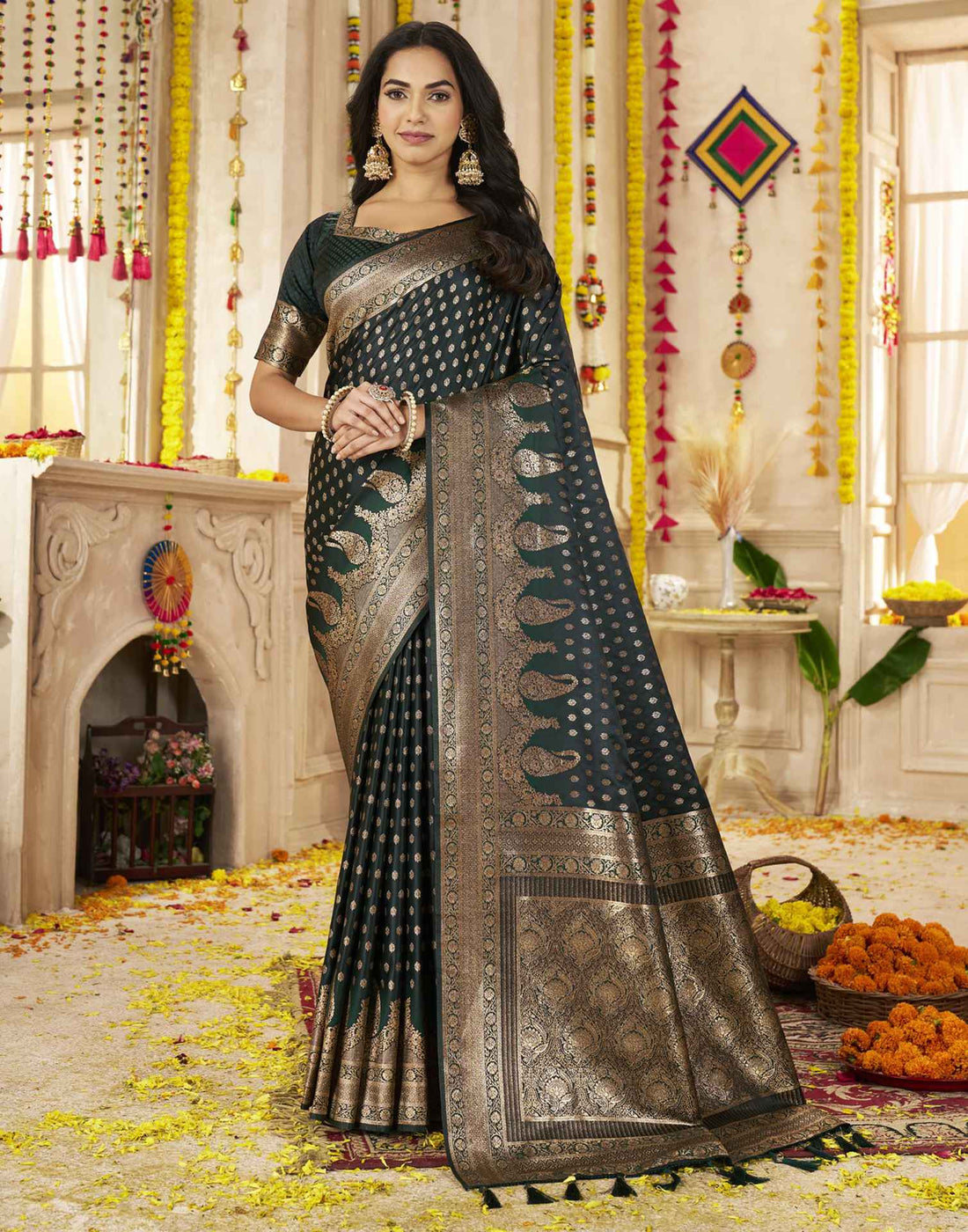 Dark Green Silk Woven Banarasi Saree