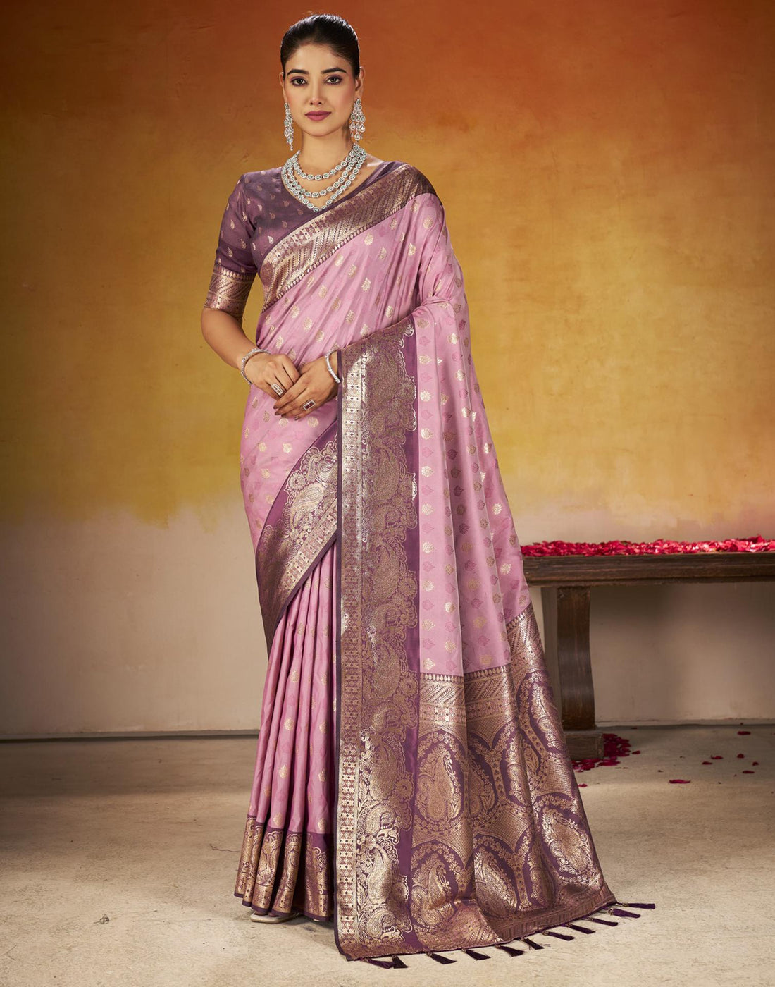 Dusty Purple Silk Woven Banarasi Saree