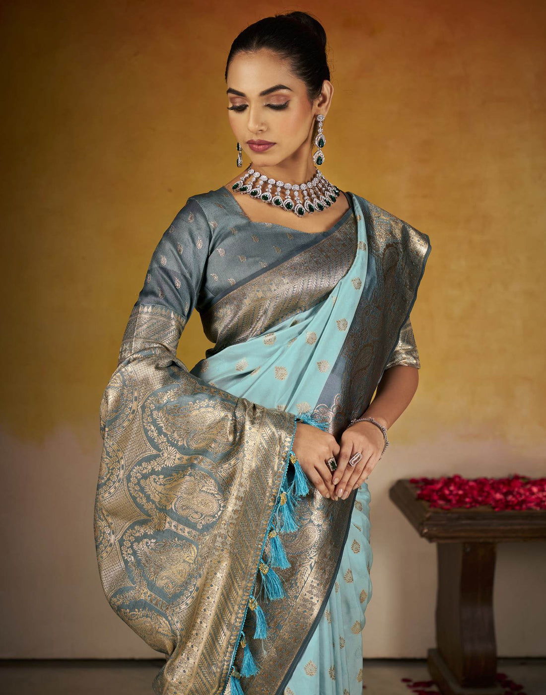 Sky Blue Silk Woven Banarasi Saree