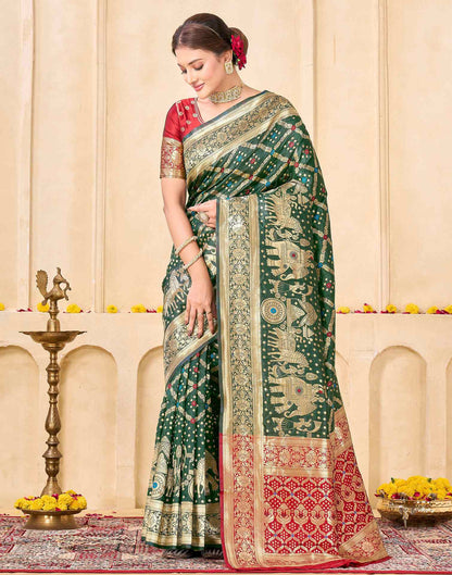 Bottle Green Silk Woven Banarasi Saree