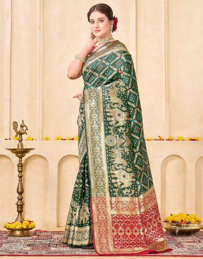 Bottle Green Silk Woven Banarasi Saree