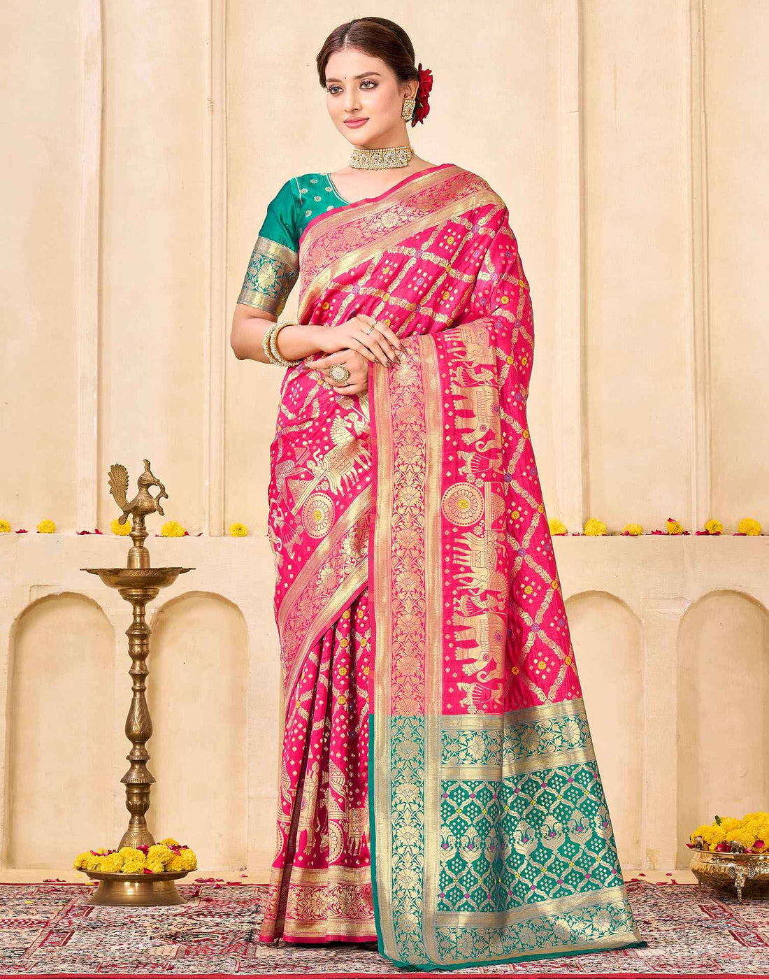 Dark Pink Silk Woven Banarasi Saree
