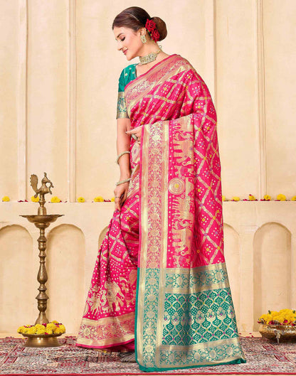 Dark Pink Silk Woven Banarasi Saree
