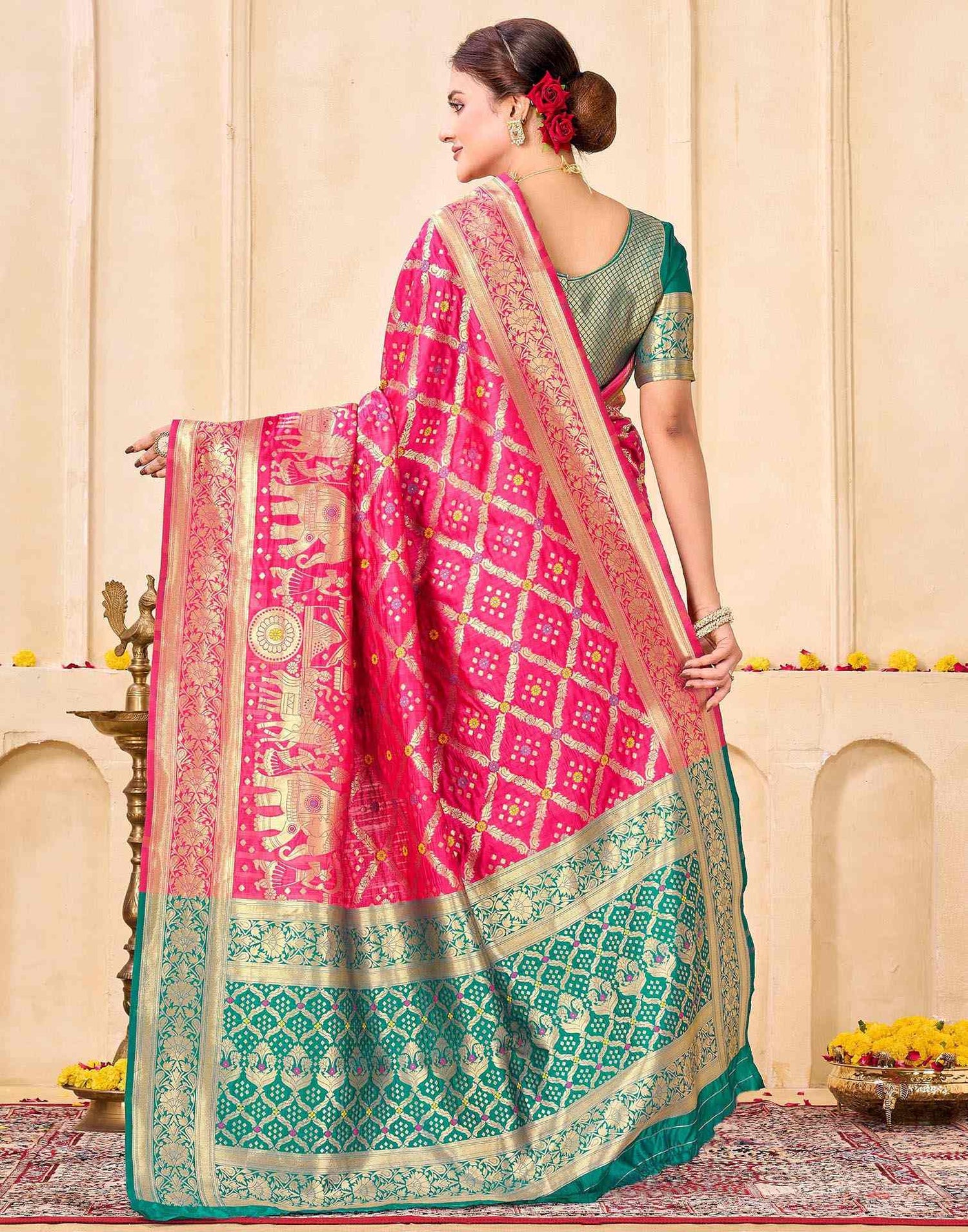 Dark Pink Silk Woven Banarasi Saree