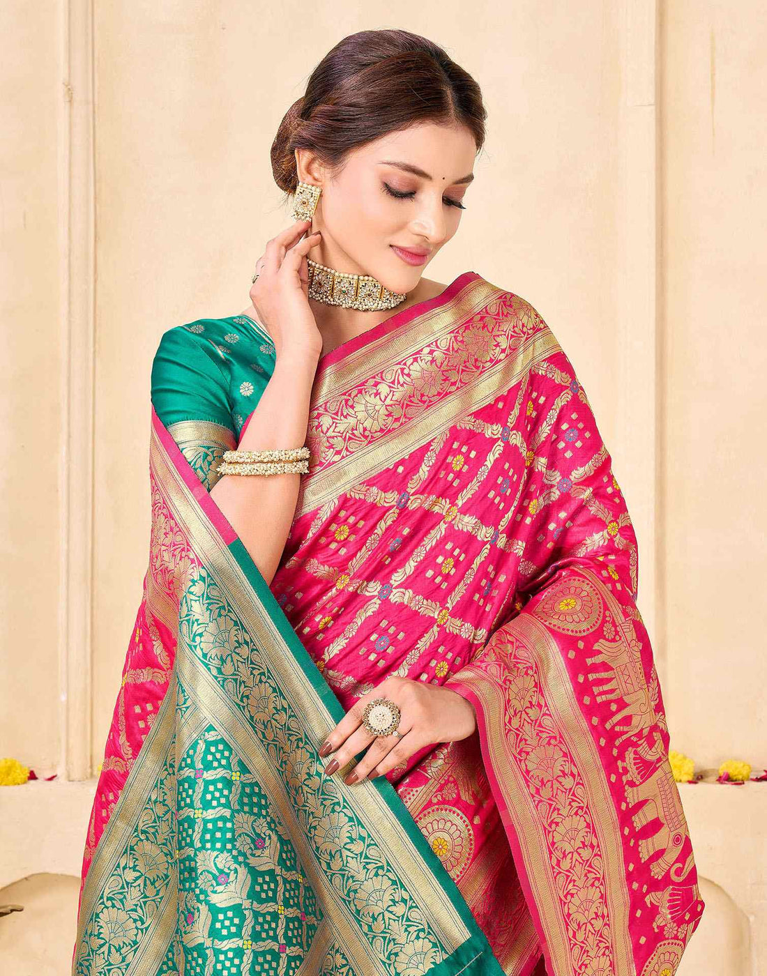 Dark Pink Silk Woven Banarasi Saree