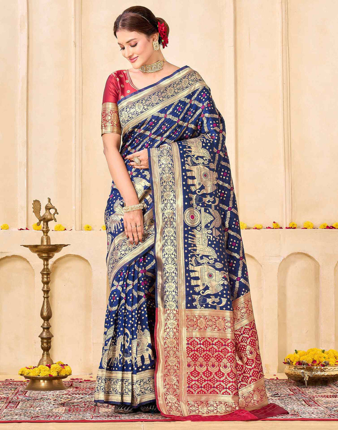 Navy Blue Silk Woven Banarasi Saree