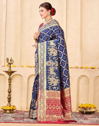 Navy Blue Silk Woven Banarasi Saree