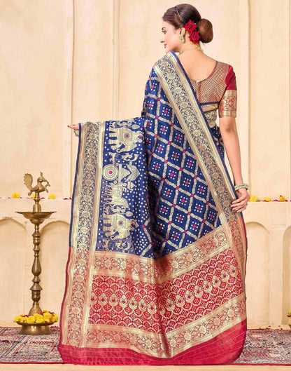 Navy Blue Silk Woven Banarasi Saree