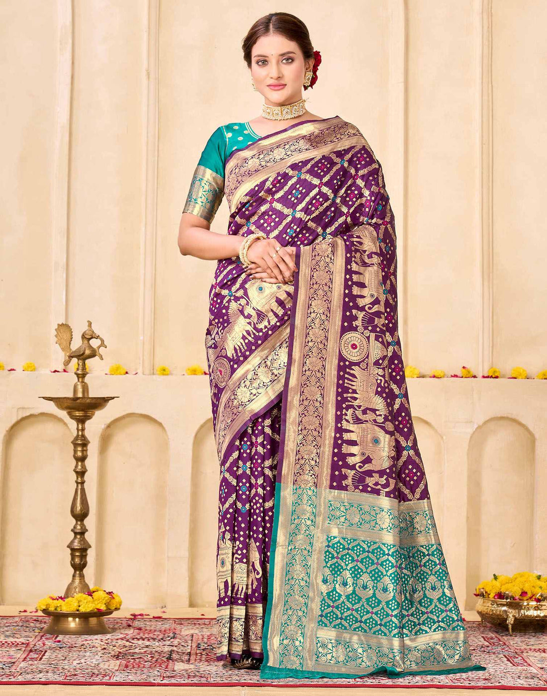 Dark Purple Silk Woven Banarasi Saree