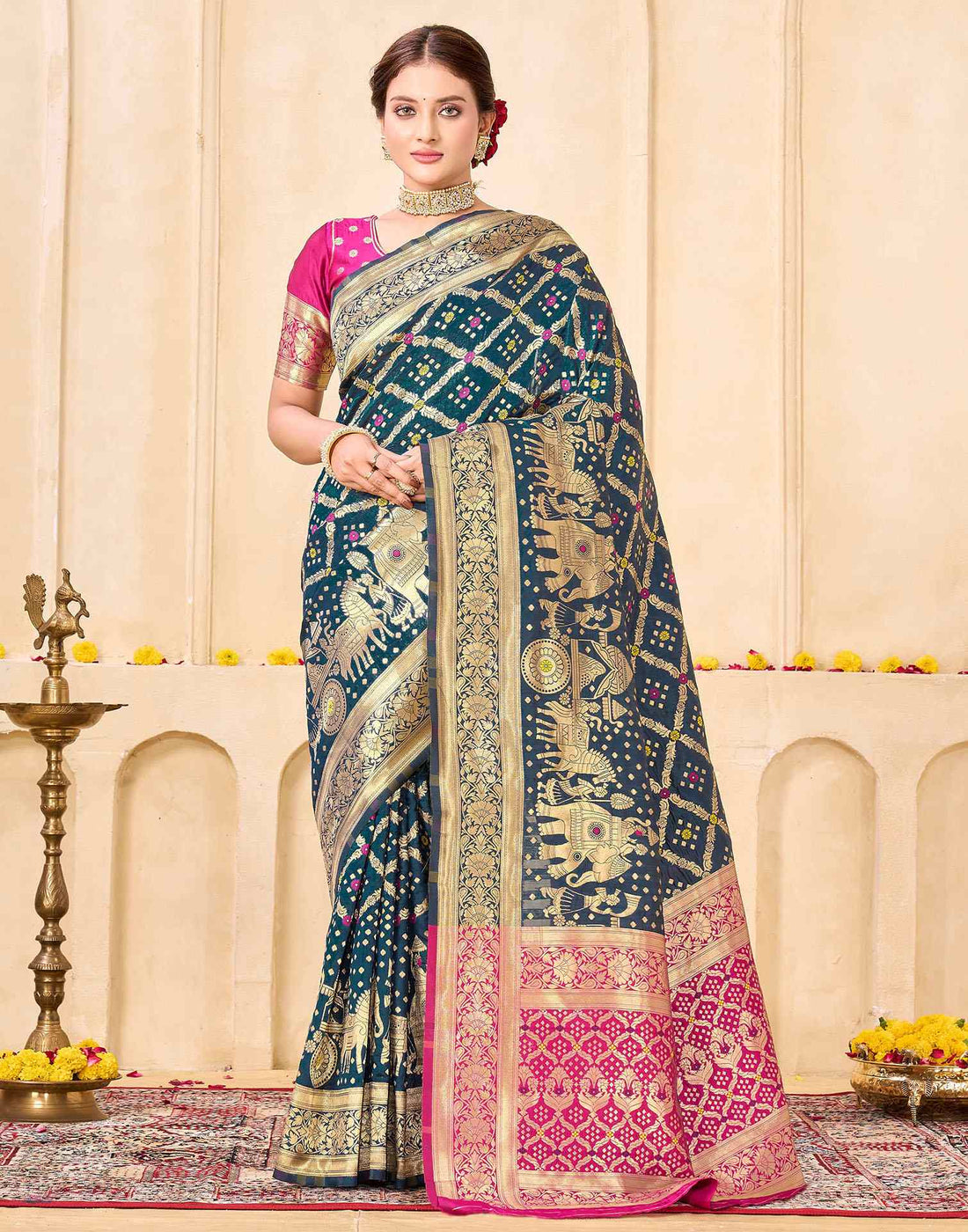 Rama Blue Silk Woven Banarasi Saree