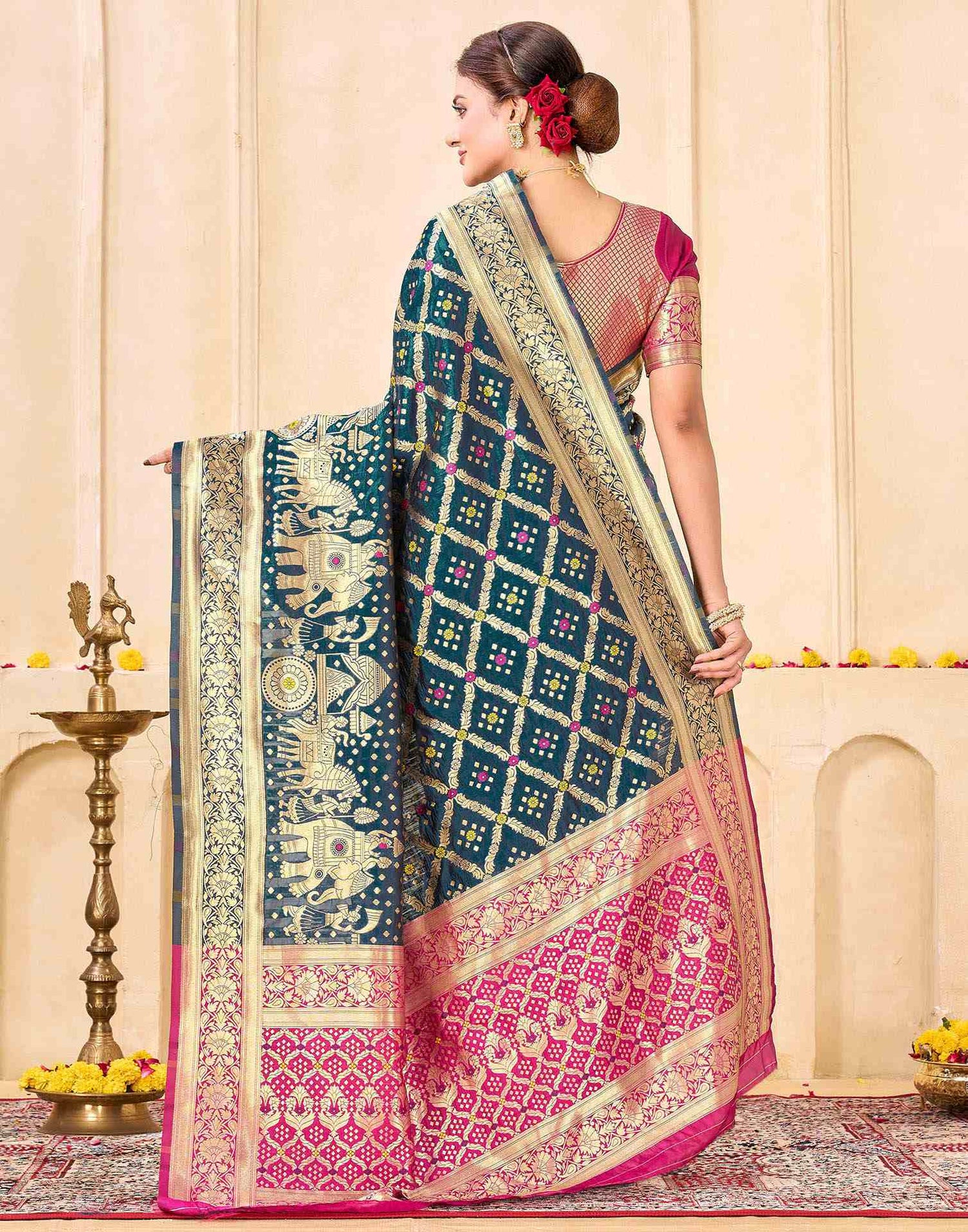 Rama Blue Silk Woven Banarasi Saree
