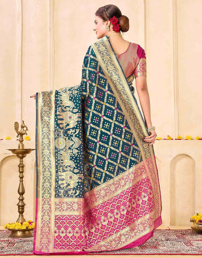 Rama Blue Silk Woven Banarasi Saree