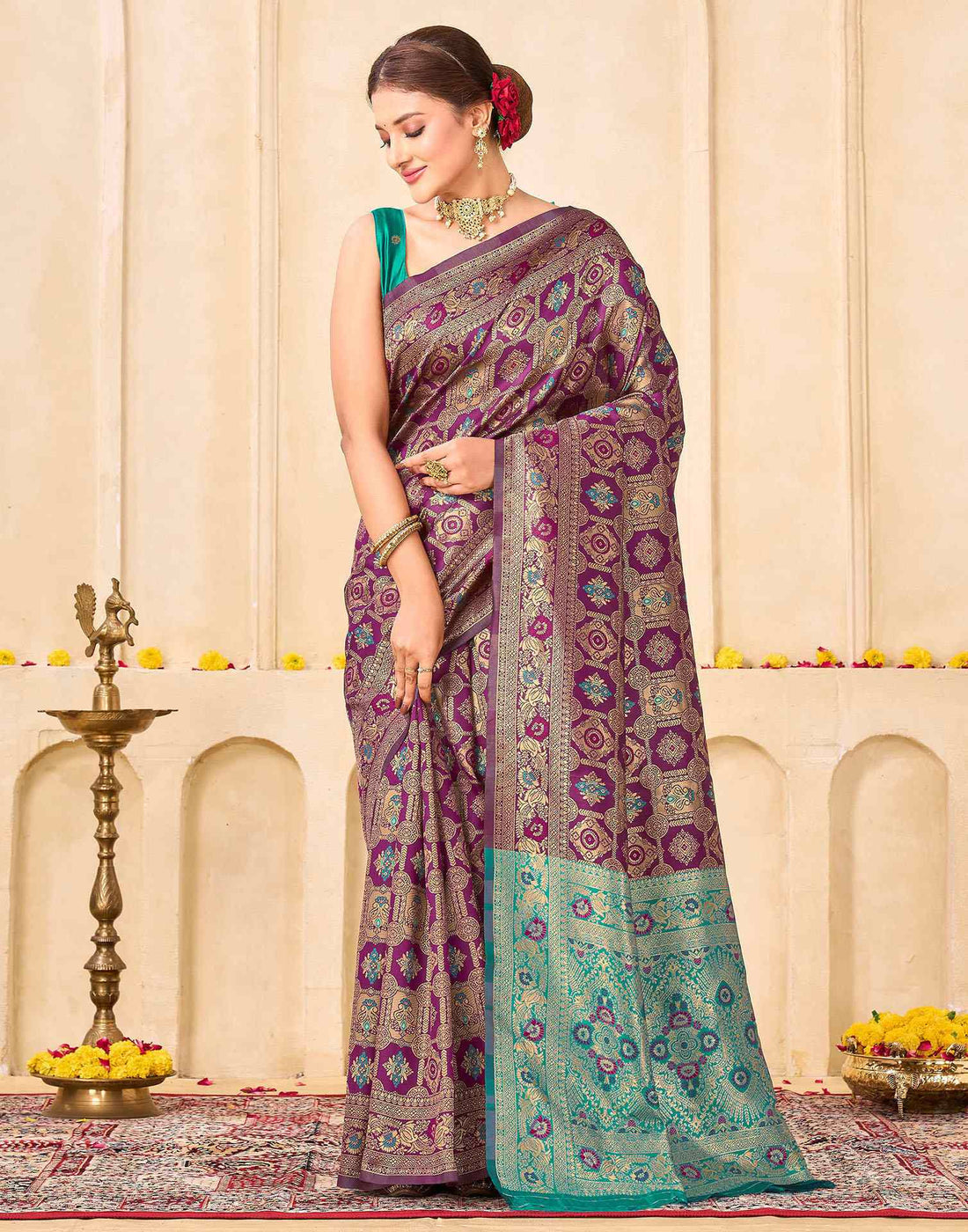 Bottle Green Silk Woven Banarasi Saree