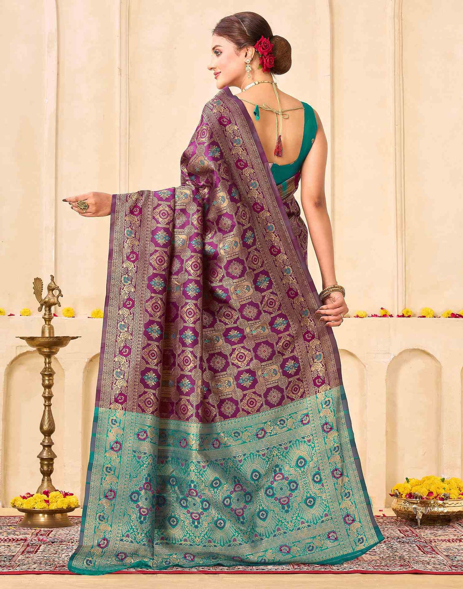Bottle Green Silk Woven Banarasi Saree