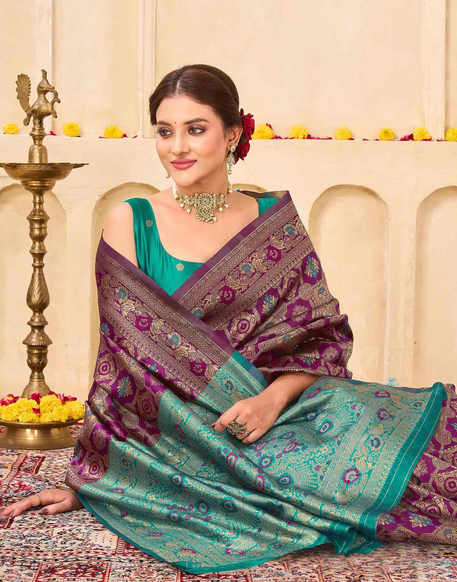 Bottle Green Silk Woven Banarasi Saree