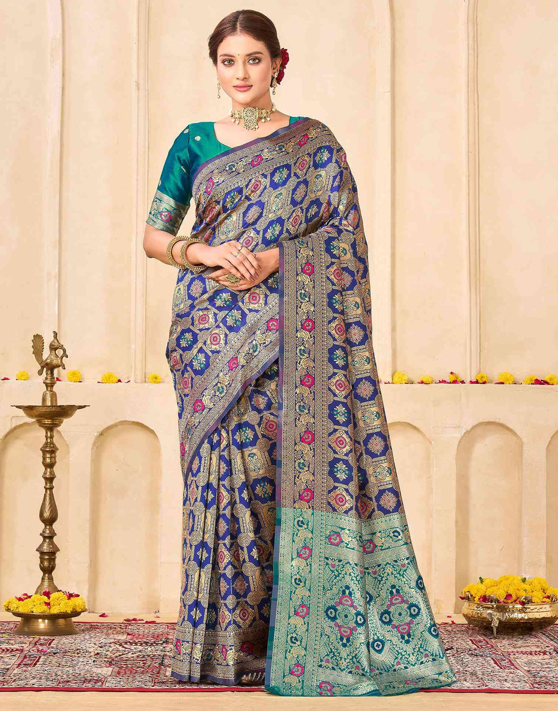 Navy Blue Silk Woven Banarasi Saree