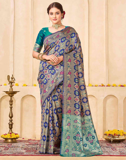 Navy Blue Silk Woven Banarasi Saree