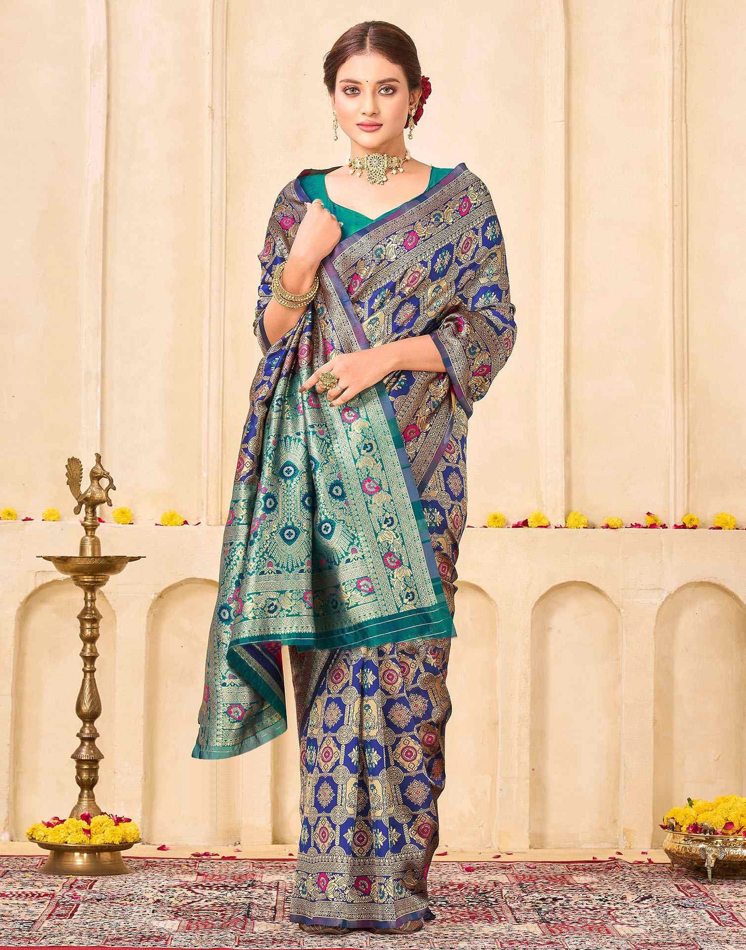 Navy Blue Silk Woven Banarasi Saree