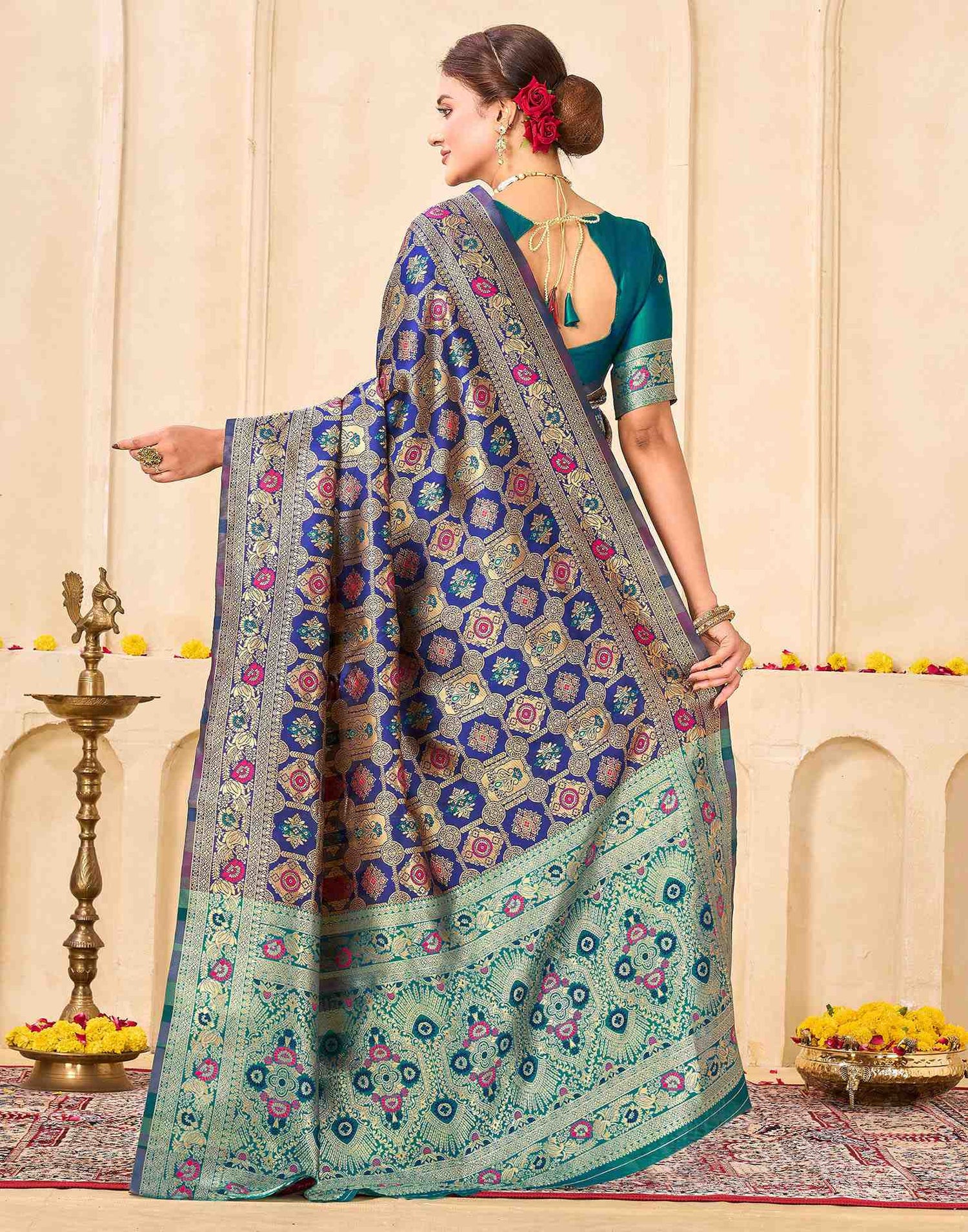 Navy Blue Silk Woven Banarasi Saree