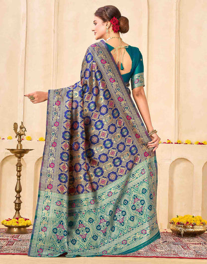 Navy Blue Silk Woven Banarasi Saree