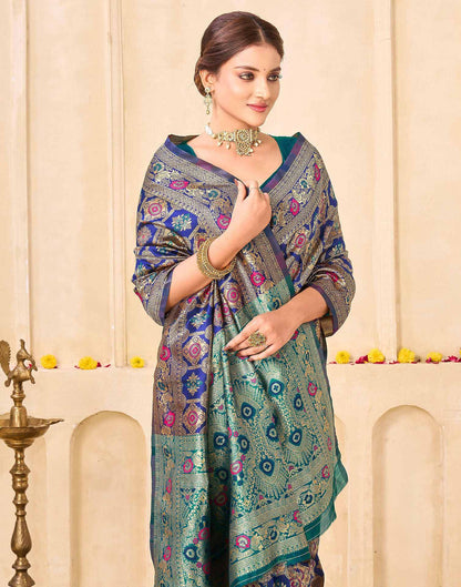 Navy Blue Silk Woven Banarasi Saree