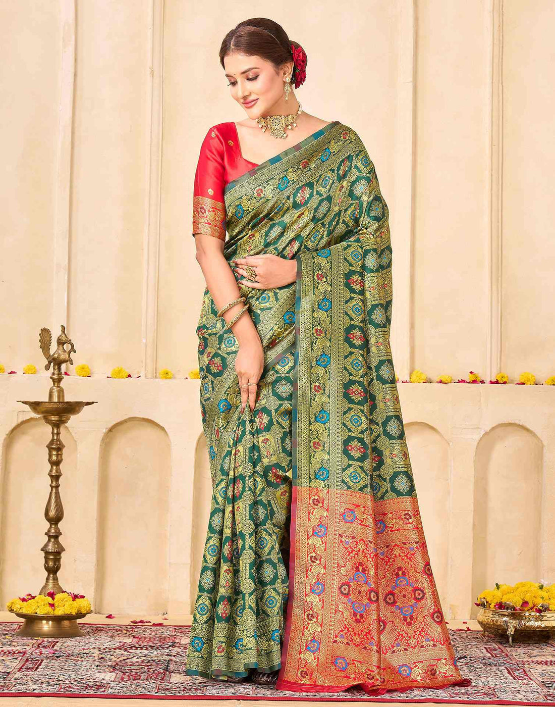 Bottle Green Silk Woven Banarasi Saree