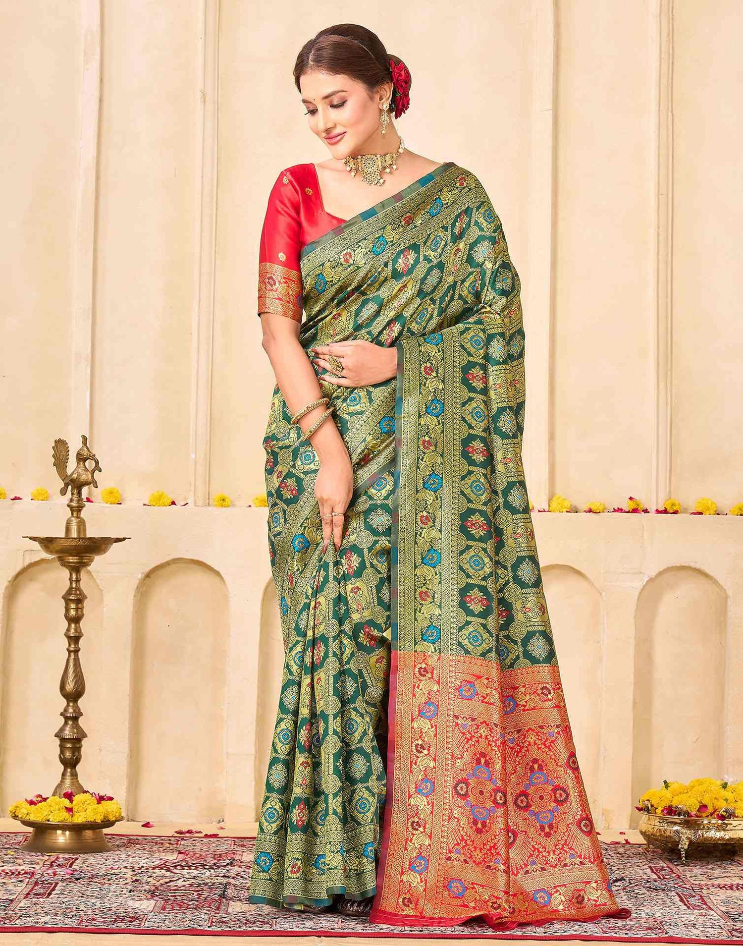Bottle Green Silk Woven Banarasi Saree