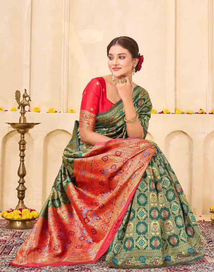 Bottle Green Silk Woven Banarasi Saree
