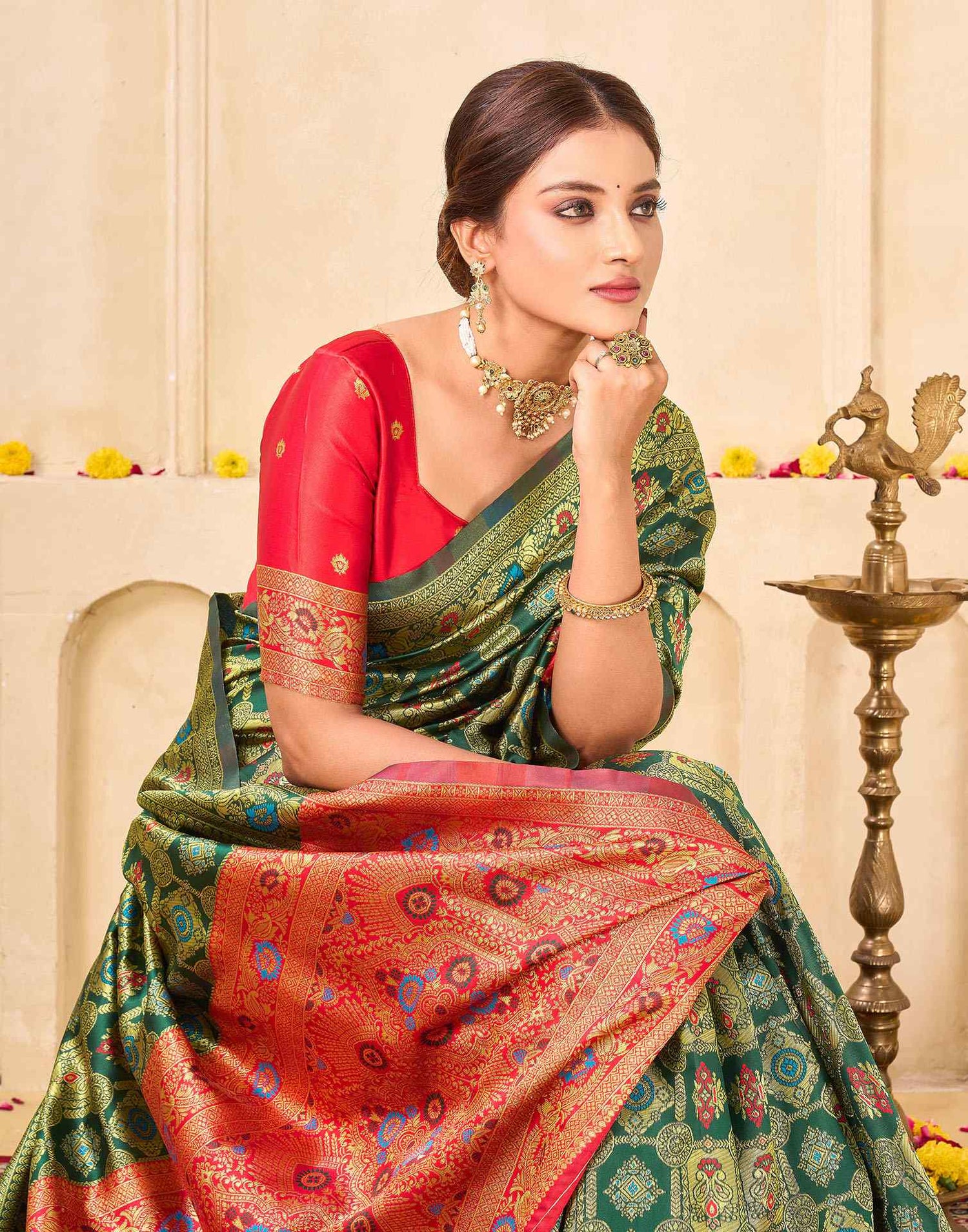 Bottle Green Silk Woven Banarasi Saree