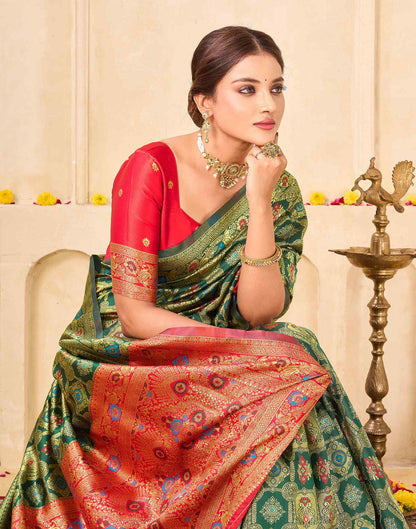 Bottle Green Silk Woven Banarasi Saree