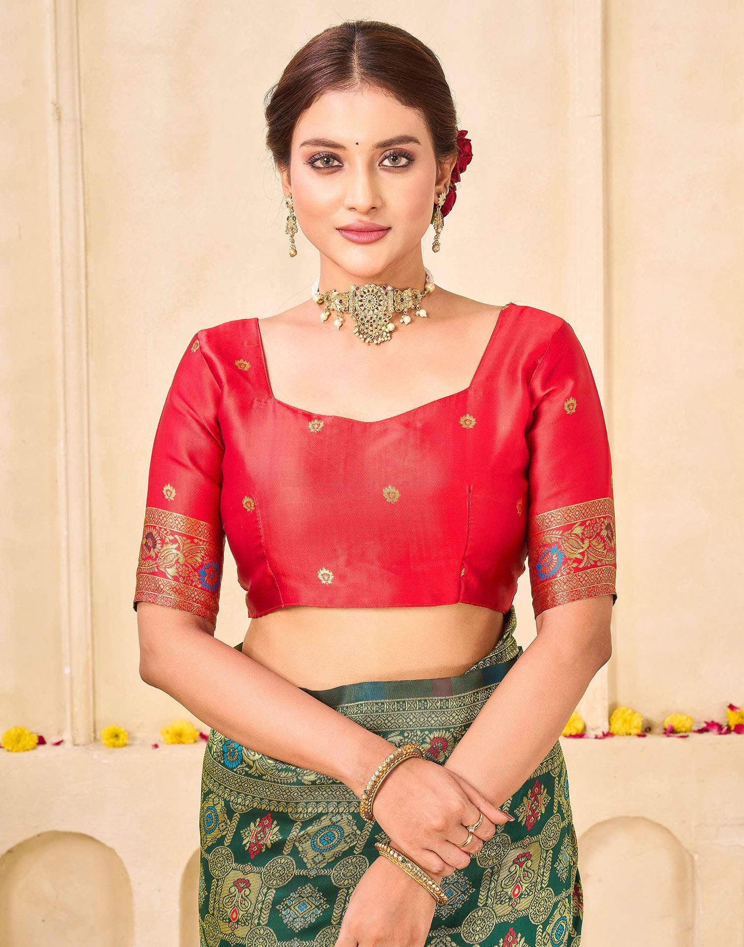 Bottle Green Silk Woven Banarasi Saree
