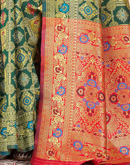Bottle Green Silk Woven Banarasi Saree
