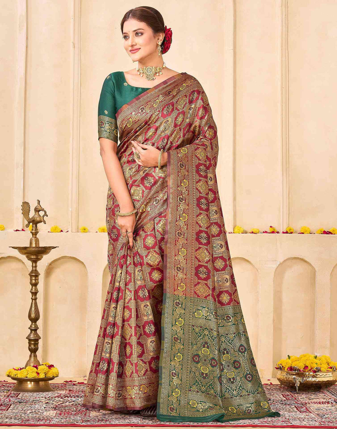 Maroon Silk Woven Banarasi Saree