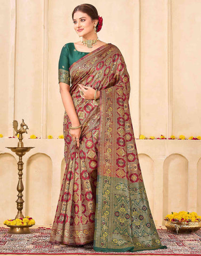 Maroon Silk Woven Banarasi Saree