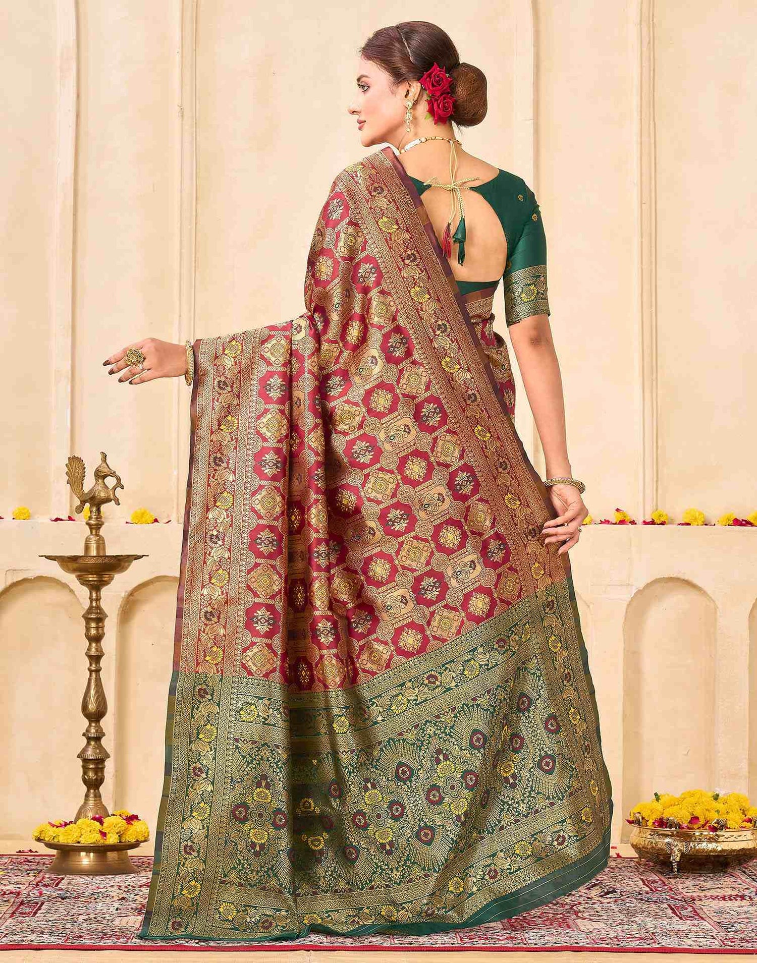 Maroon Silk Woven Banarasi Saree