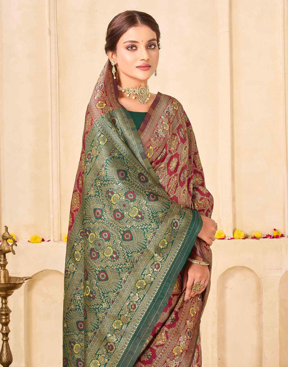 Maroon Silk Woven Banarasi Saree