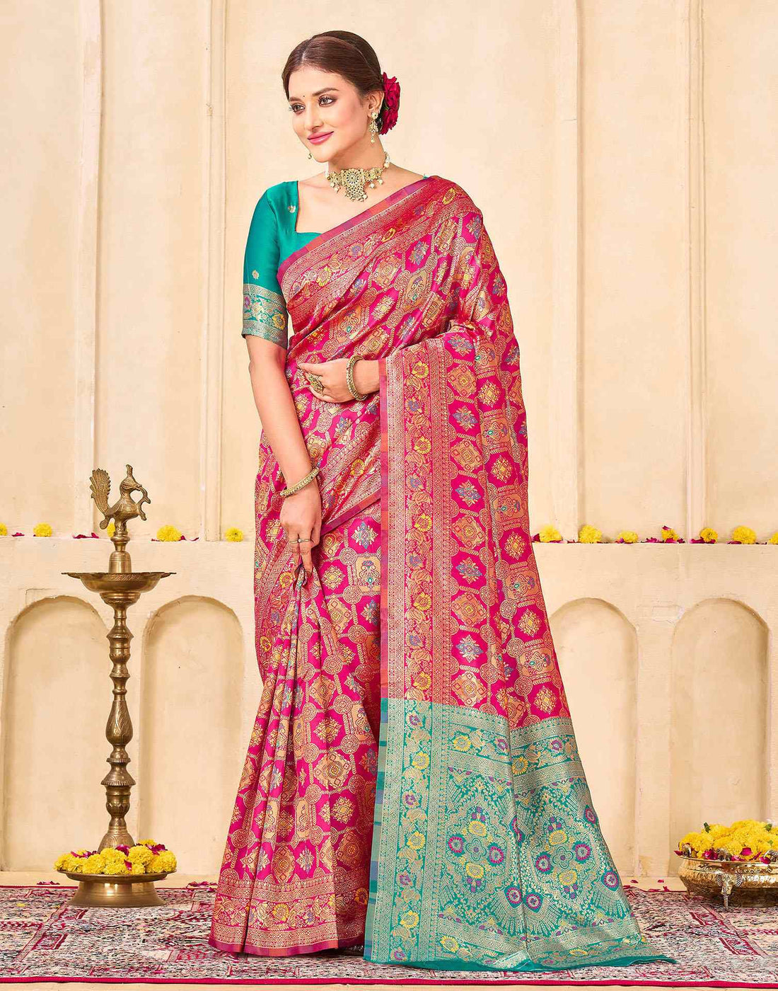 Dark Pink Silk Woven Banarasi Saree