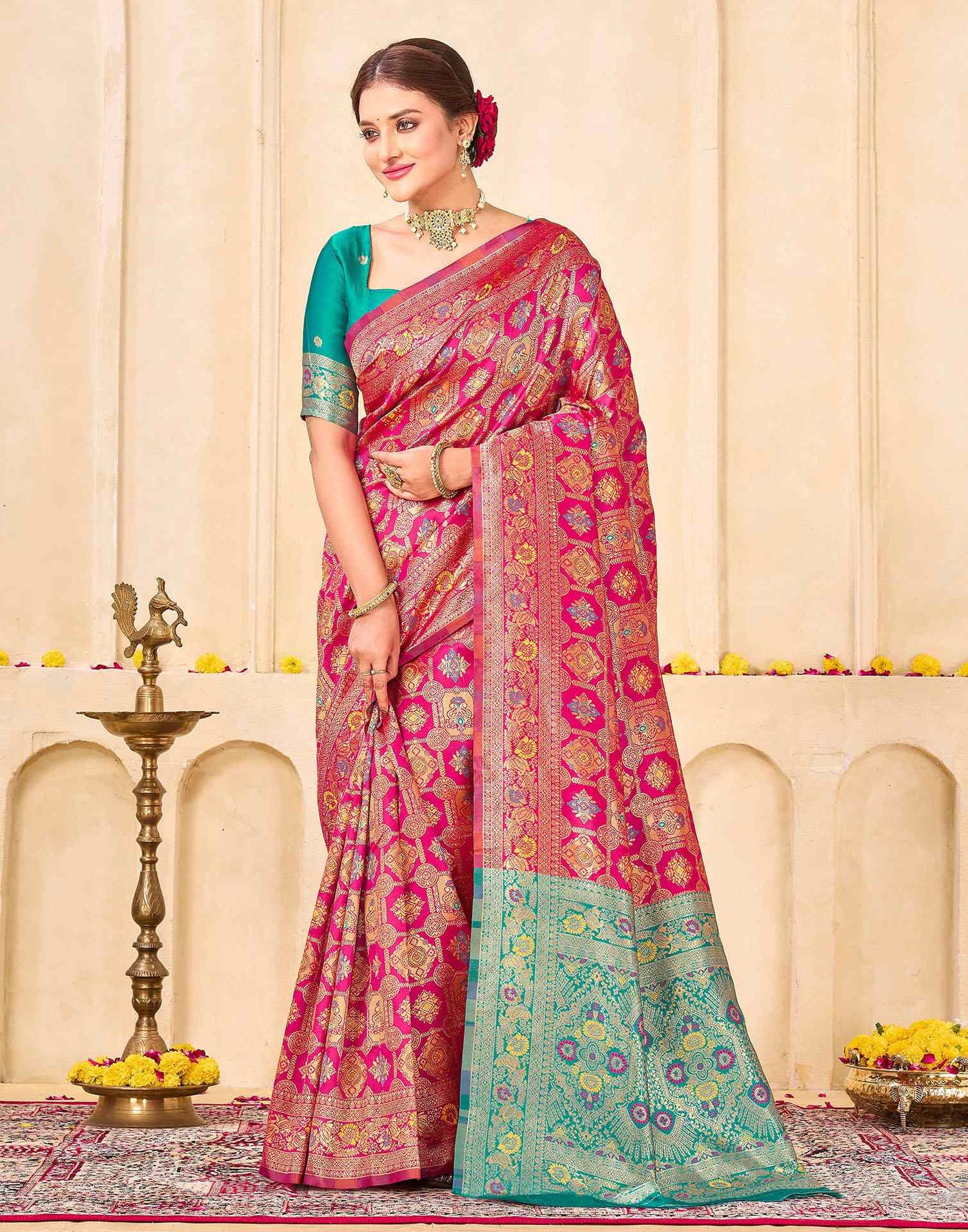 Dark Pink Silk Woven Banarasi Saree